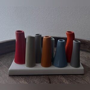 Chive Pottery Bud Vase 8 Spots for Flowers Chartreuse to Teal Colors